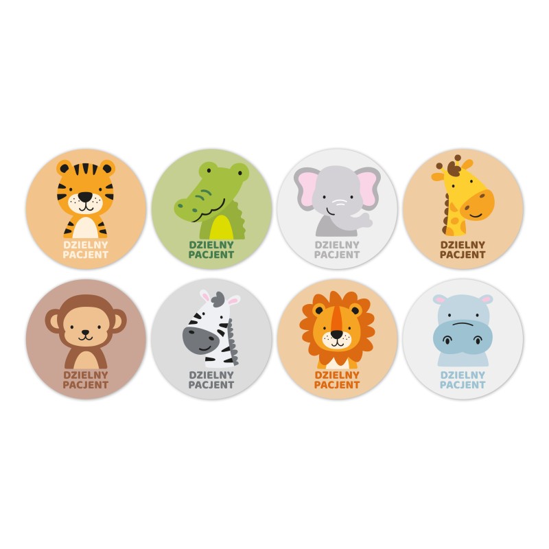 Naklejki Dzielny Pacjent ZWIERZĄTKA SAFARI 100 szt