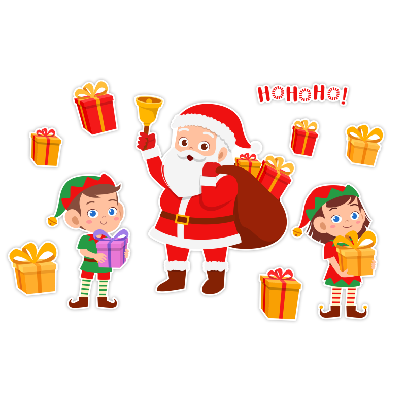 Dekoracja zimowa MIKOŁAJ ELFY PREZENTY Zima jednostronna 10 el.