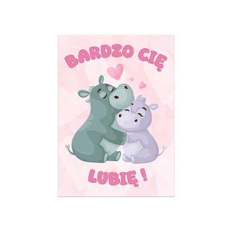 Kartka Walentynkowa BARDZO CIĘ LUBIĘ Walentynki A6 hipopotamy serca