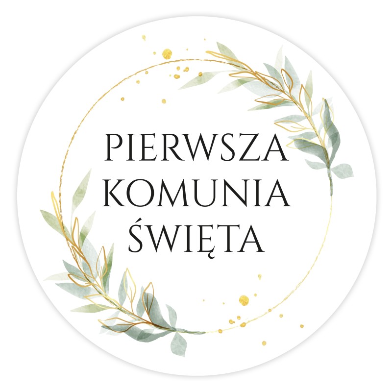 Naklejki komunijne PIERWSZA KOMUNIA ŚWIĘTA okrągłe 4cm Prezent 24 szt.