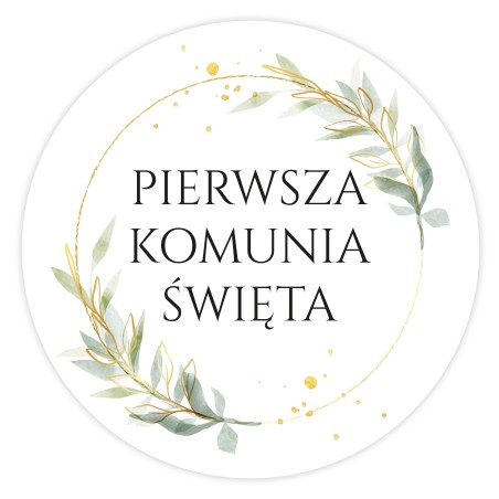 Naklejki komunijne PIERWSZA KOMUNIA ŚWIĘTA okrągłe 4cm Prezent 24 szt.