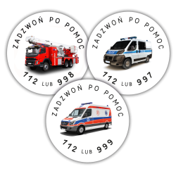 Naklejki Numery Alarmowe Pojazdy Uprzywilejowane 6 cm 120 szt.