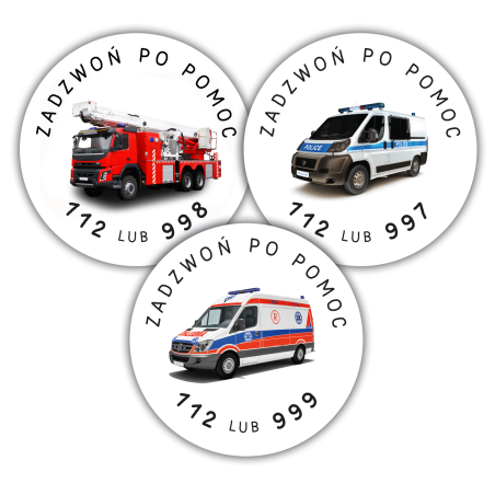 Naklejki Numery Alarmowe Pojazdy Uprzywilejowane 6 cm 120 szt.
