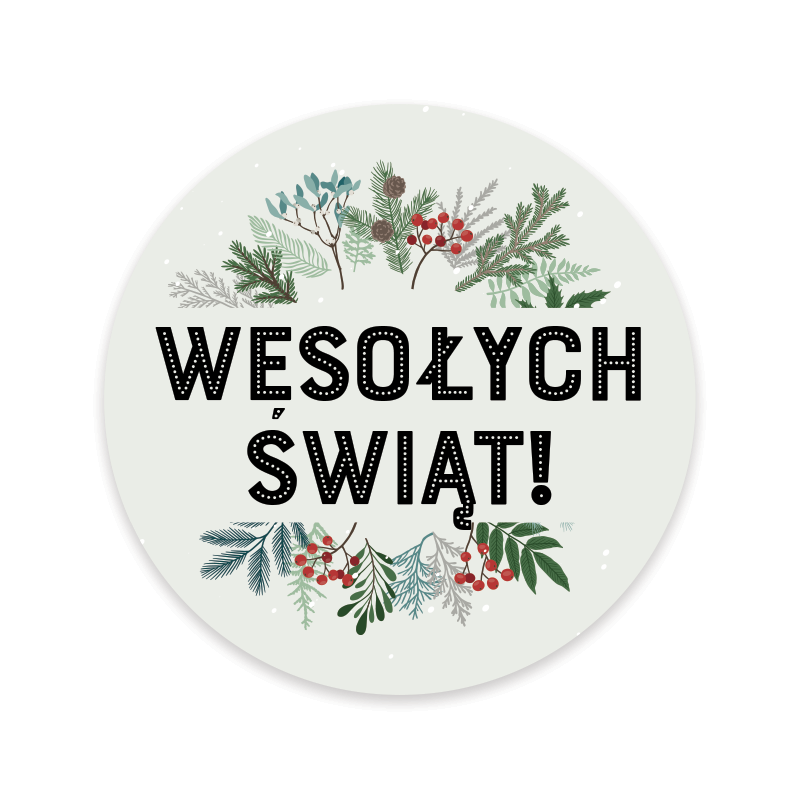 Naklejki ozdobne Świąteczne WESOŁYCH ŚWIĄT! 20 szt. 50mm