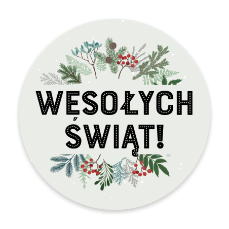 Naklejki ozdobne Świąteczne WESOŁYCH ŚWIĄT! 20 szt. 50mm