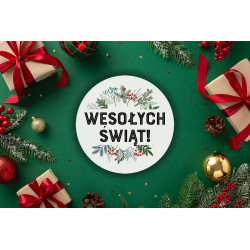 Naklejki ozdobne Świąteczne WESOŁYCH ŚWIĄT! 20 szt. 50mm