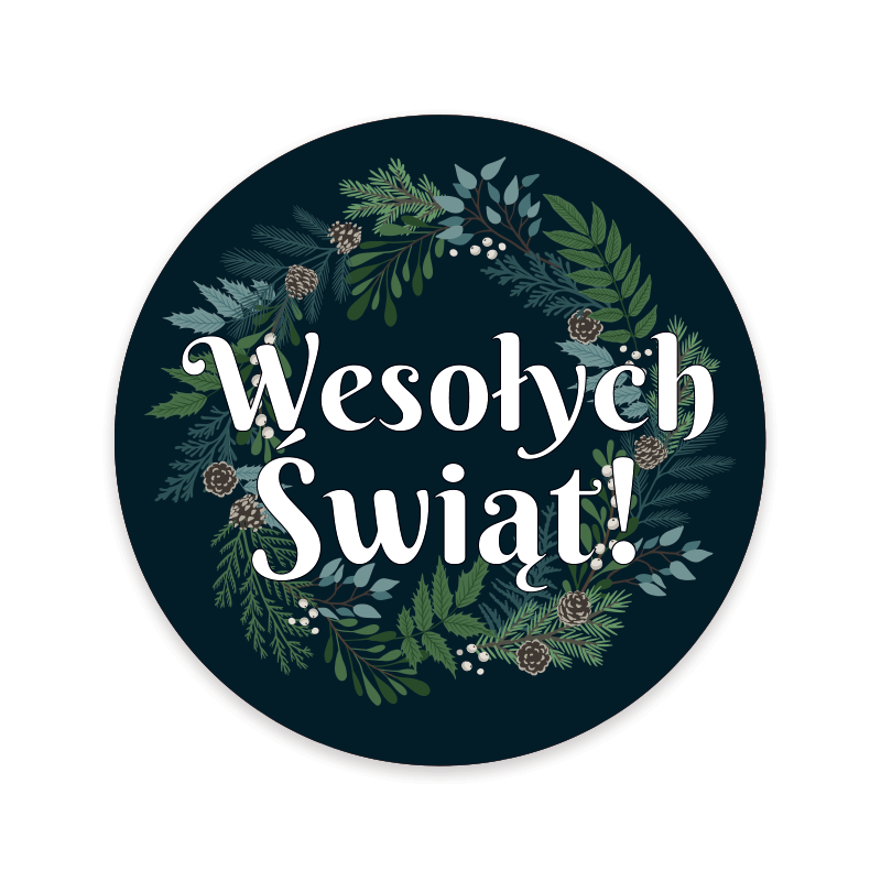 Naklejki ozdobne Świąteczne WESOŁYCH ŚWIĄT! 20 szt. 50mm