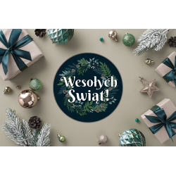 Naklejki ozdobne Świąteczne WESOŁYCH ŚWIĄT! 20 szt. 50mm