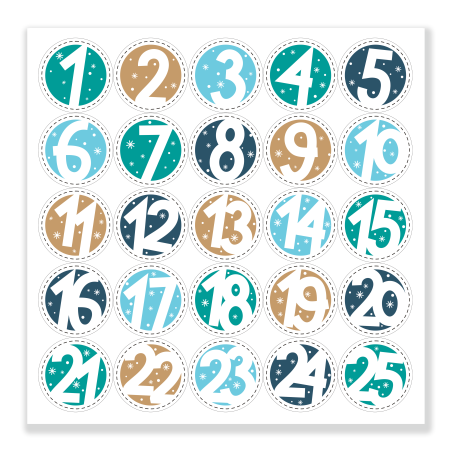 Naklejki Cyfry na Kalendarz Adwentowy BIAŁE okrągłe