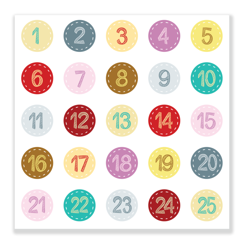 Naklejki Cyfry na Kalendarz Adwentowy BIAŁE okrągłe