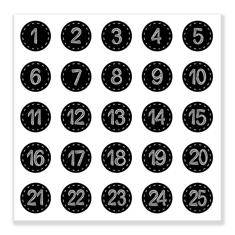 Naklejki Cyfry na Kalendarz Adwentowy BIAŁE okrągłe