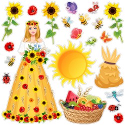 Dekoracja LETNIA dwustronna PANI LATO na okno 22 el.