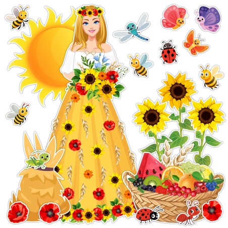 Dekoracja LETNIA dwustronna PANI LATO na okno 22 el.