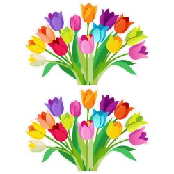 Dekoracja WIOSENNA dwustronna na szybę okno KOLOROWE TULIPANY 2 szt. A4