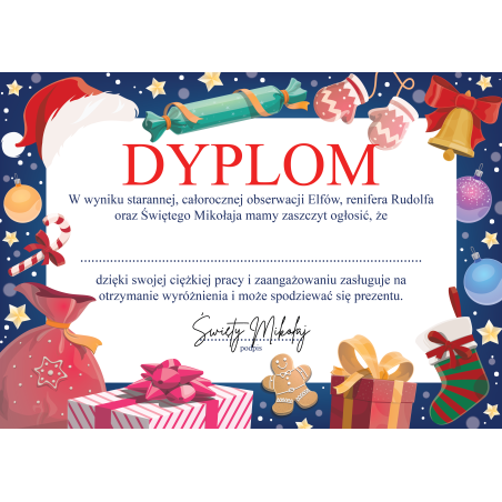 CERTYFIKAT dyplom GRZECZNEGO DZIECKA + podpis Mikołaja A4
