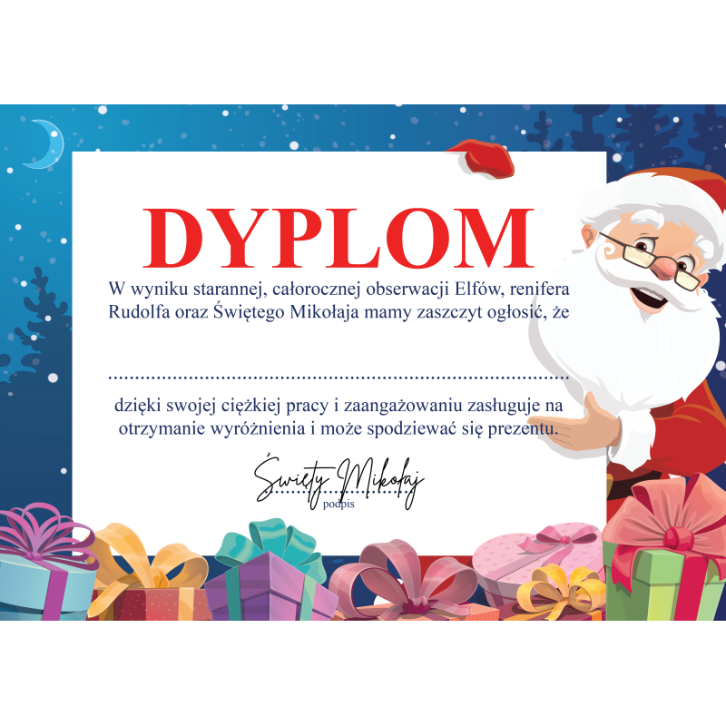 CERTYFIKAT dyplom GRZECZNEGO DZIECKA + podpis Mikołaja A4