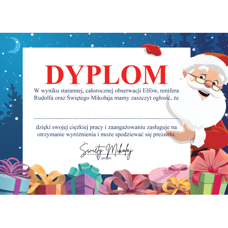 CERTYFIKAT dyplom GRZECZNEGO DZIECKA + podpis Mikołaja A4