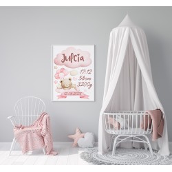 Metryczka Dla Dziecka Prezent Na Narodziny Chrzest w Ramce 30 x 40 cm