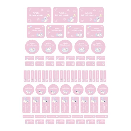 Naklejki imienne wodoodporne – Jednorożce, zestaw 82 sztuki