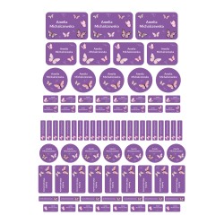 Naklejki imienne wodoodporne motylki, imiennik na przybory szkolne 82 szt.