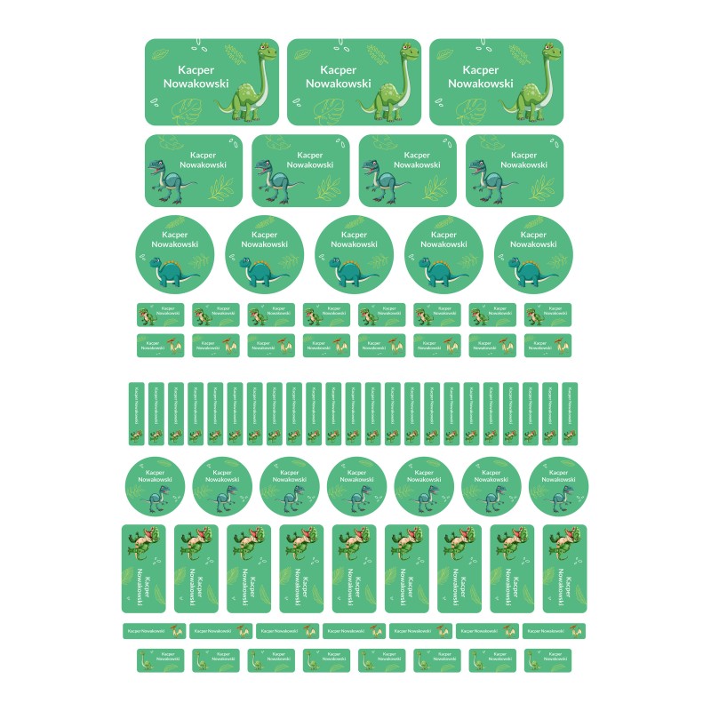 Naklejki imienne wodoodporne, Dinozaury, imiennik na przybory szkoln