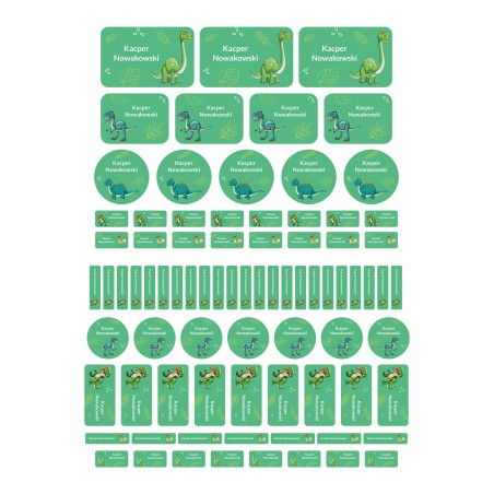 Naklejki imienne wodoodporne, Dinozaury, imiennik na przybory szkoln