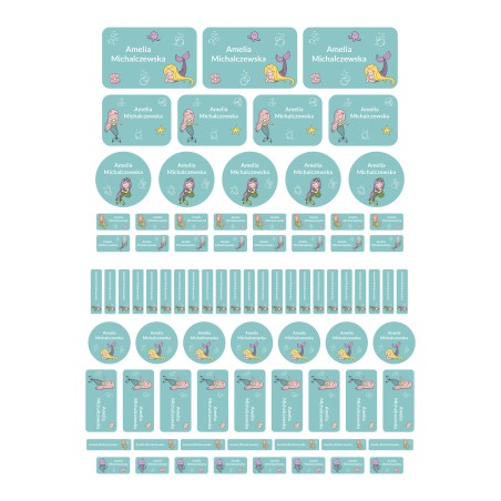 Naklejki imienne wodoodporne – Syrenki, zestaw 82 sztuki