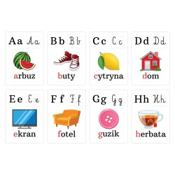 Karty edukacyjne Alfabet Plansze Litery foliowane A5 24 szt