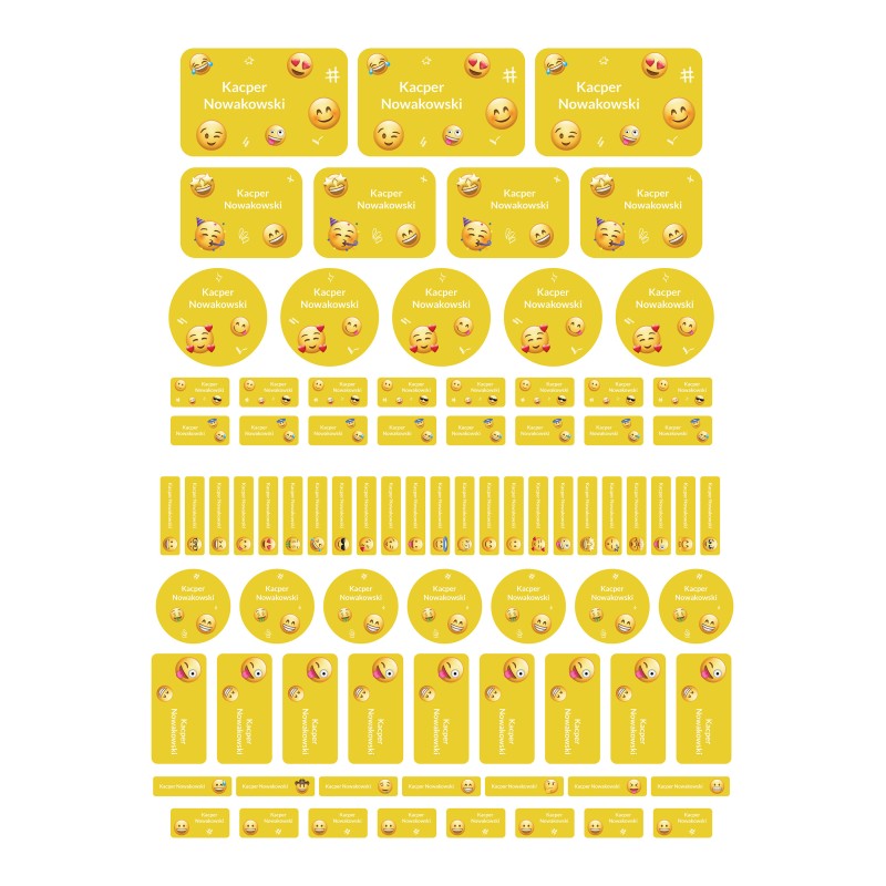 Naklejki imienne wodoodporne – Emoji, zestaw 82 sztuki