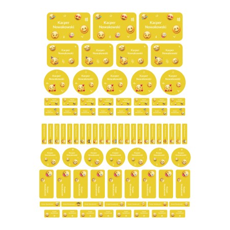 Naklejki imienne wodoodporne – Emoji, zestaw 82 sztuki