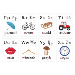Karty edukacyjne Alfabet Plansze Litery foliowane A5 24 szt