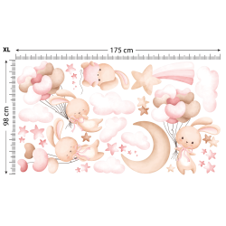 Naklejki na ścianę meble - Króliczki i Balony - różowe