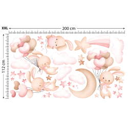 Naklejki na ścianę meble - Króliczki i Balony - różowe