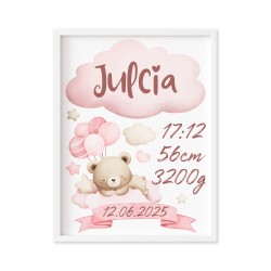 Metryczka Dla Dziecka Prezent Na Narodziny Chrzest w Ramce 30 x 40 cm