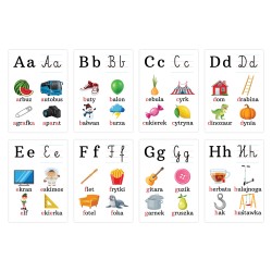 Karty edukacyjne Alfabet Plansze Litery foliowane A4 24 szt