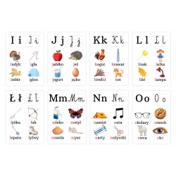 Karty edukacyjne Alfabet Plansze Litery foliowane A4 24 szt