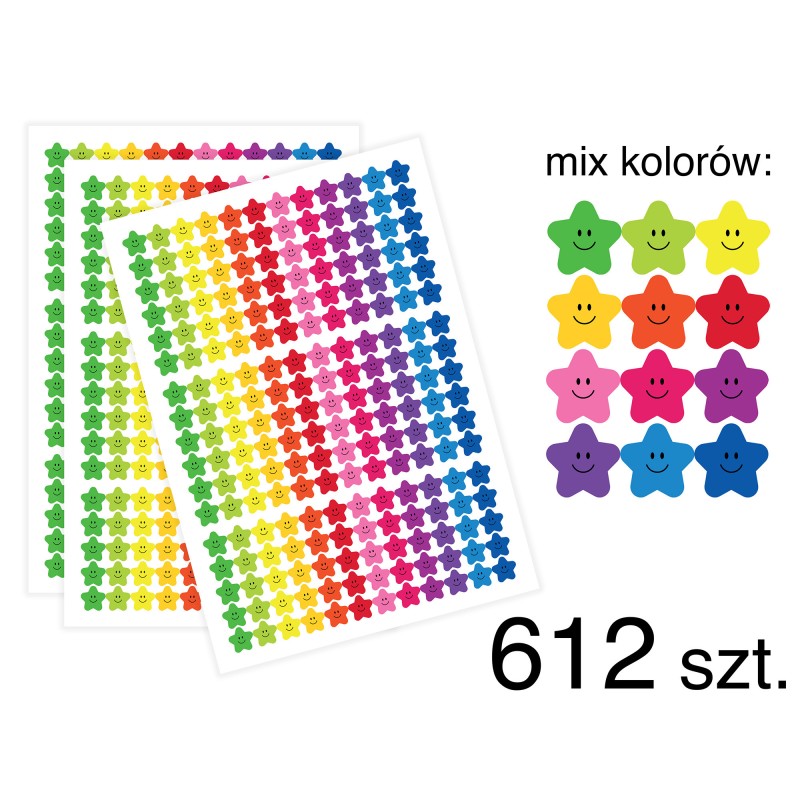 Naklejki motywacyjne Uśmiechnięte gwiazdki, mix kolorów, 612 sztuk