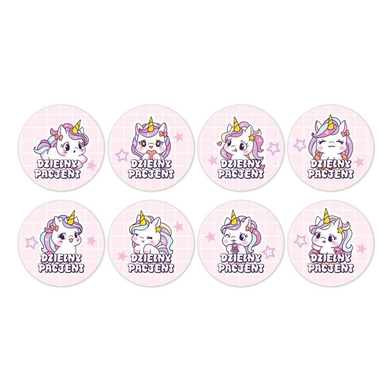 Naklejki Dzielny Pacjent JEDNOROŻCE 8 wzorów 100 szt.