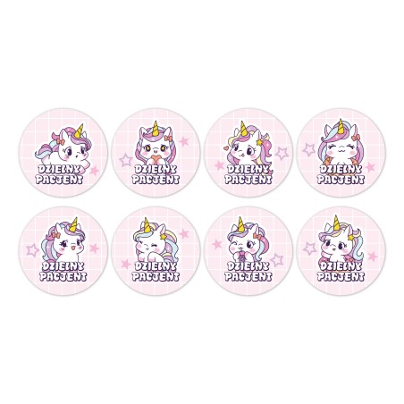 Naklejki Dzielny Pacjent JEDNOROŻCE 8 wzorów 100 szt.