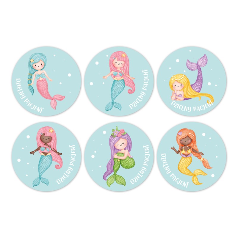 Naklejki Dzielny Pacjent SYRENKI 6 wzorów 100 szt