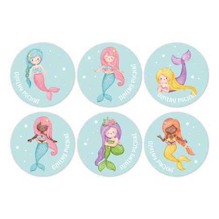 Naklejki Dzielny Pacjent SYRENKI 6 wzorów 100 szt