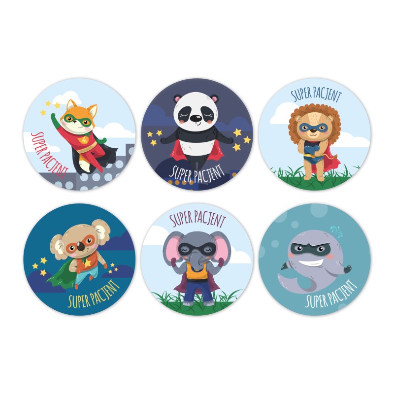 Naklejki Dzielny Pacjent SUPERPACJENT zwierzątka superbohaterowie