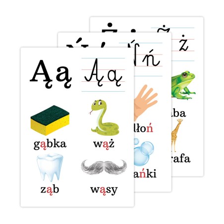 Karty edukacyjne Alfabet Plansze Litery foliowane Rozszerzenie A4 8 szt