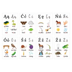 Karty edukacyjne Alfabet Plansze Litery foliowane Rozszerzenie A4 8 szt