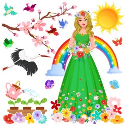 Dekoracja wiosenna dwustronna PANI WIOSNA na okno 29 el.