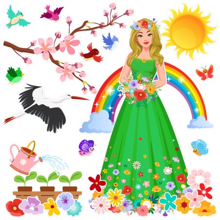 Dekoracja wiosenna dwustronna PANI WIOSNA na okno 29 el.