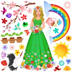 Dekoracja wiosenna dwustronna PANI WIOSNA na okno 29 el.