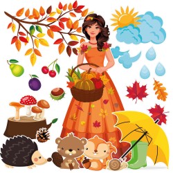 Dekoracja jesienna dwustronna PANI JESIEŃ na okno 24 el