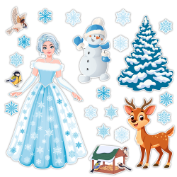 Dekoracja ZIMOWA dwustronna PANI ZIMA na okno 22 elementów