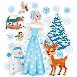 Dekoracja ZIMOWA dwustronna PANI ZIMA na okno 22 elementów